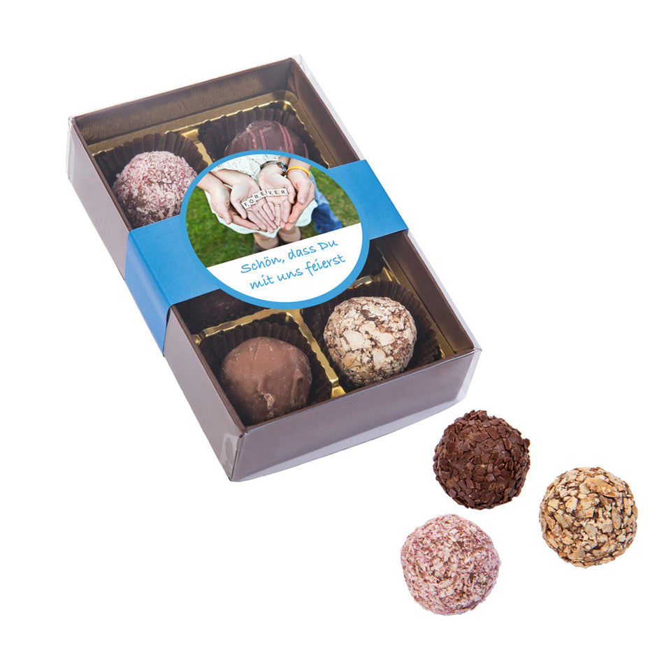6 Pralinen mit deiner Banderole (10 Stück)