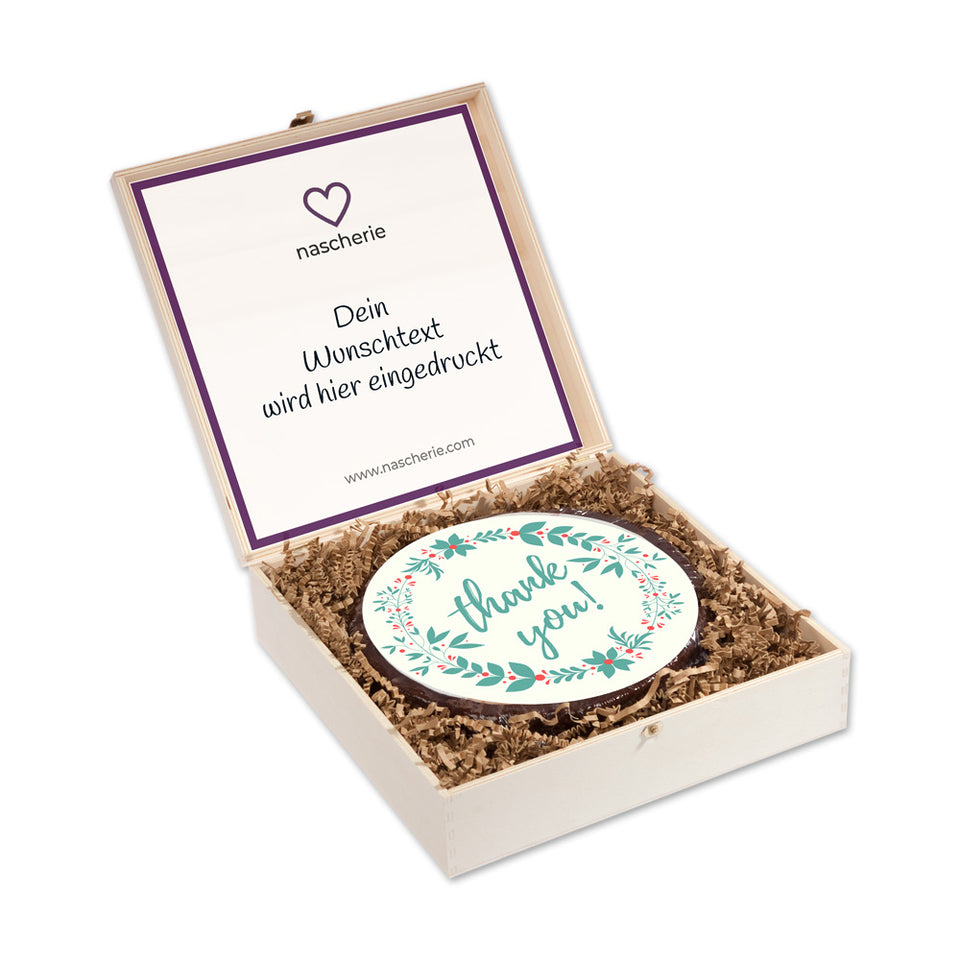 Motivtorte in edler Holzbox "Thank you"