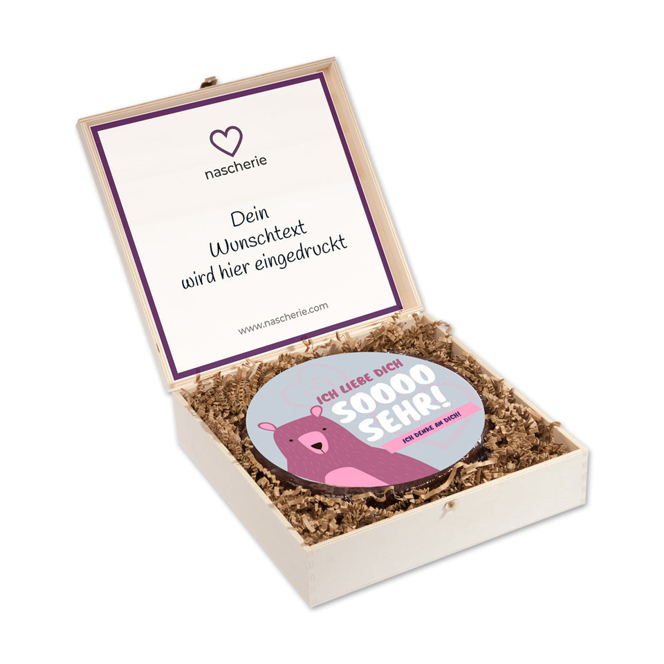 Motivtorte in edler Holzbox "Ich liebe Dich sooo sehr"